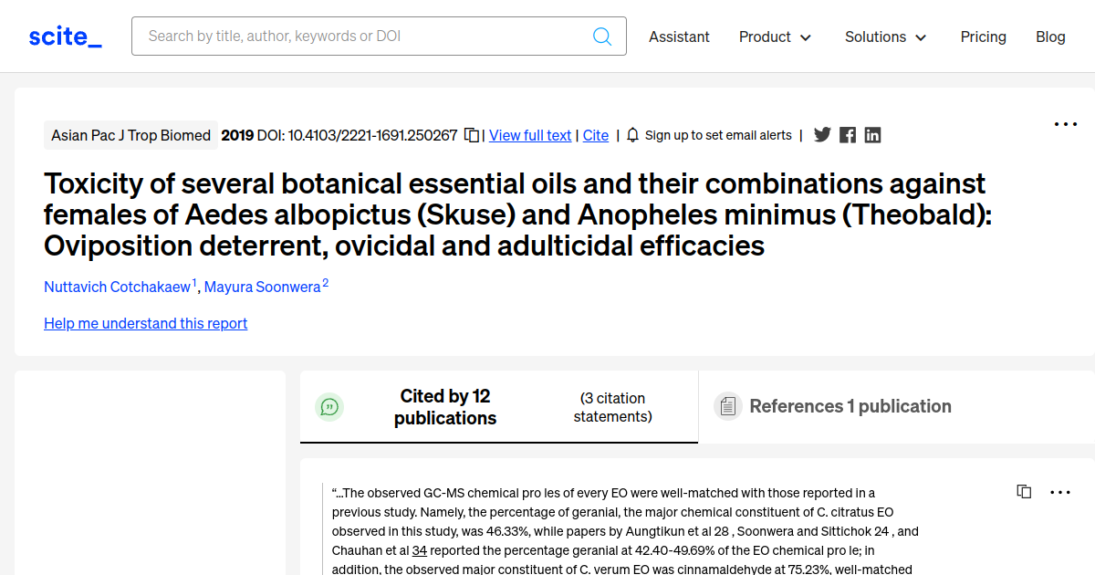 Ovicidal and repellent activities of several plant essential oils against  Periplaneta americana L. and enhanced activities from their combined  formulation