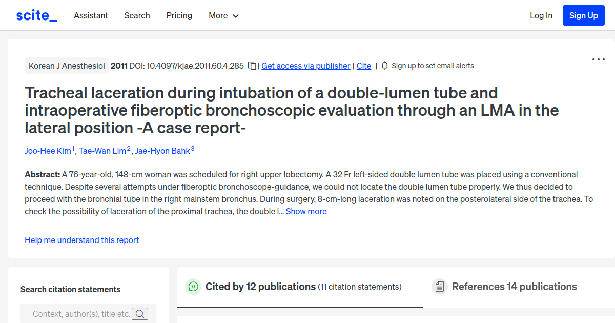 Tracheal laceration during intubation of a doublelumen tube and
