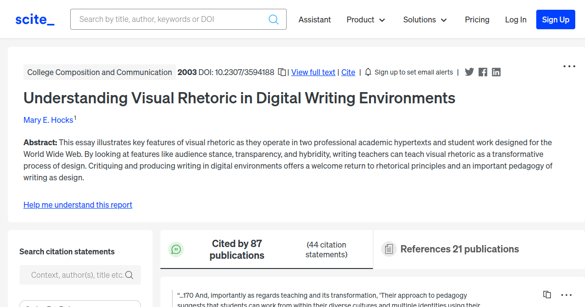 Understanding Visual Rhetoric in Digital Writing Environments [scite