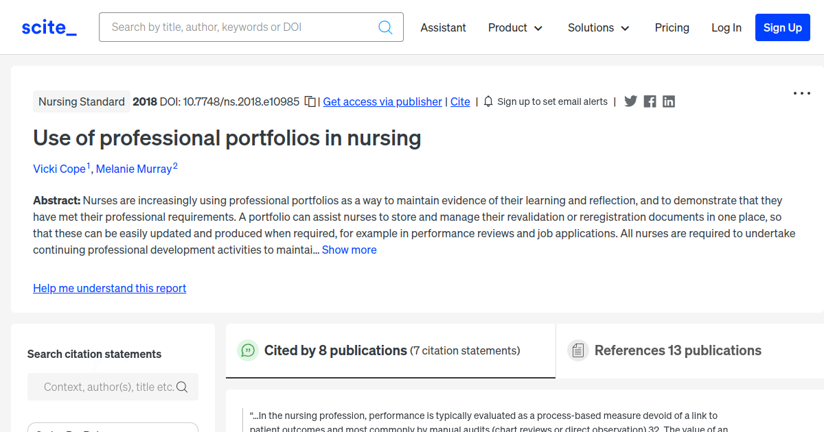 Use of professional portfolios in nursing [scite report]