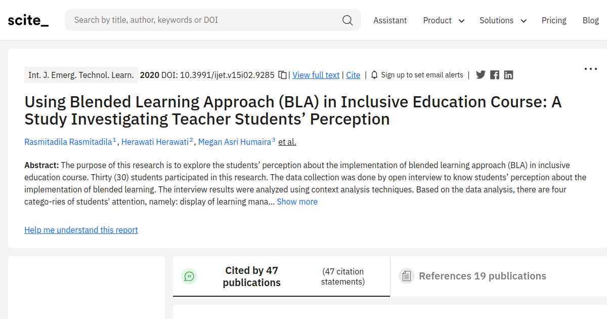 Using Blended Learning Approach (BLA) in Inclusive Education Course A