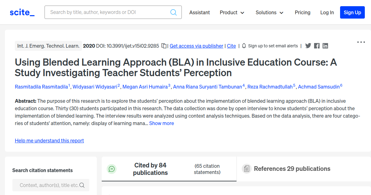 Using Blended Learning Approach (BLA) in Inclusive Education Course A