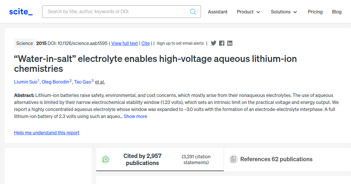 “Water-in-salt” Electrolyte Enables High-voltage Aqueous Lithium-ion ...