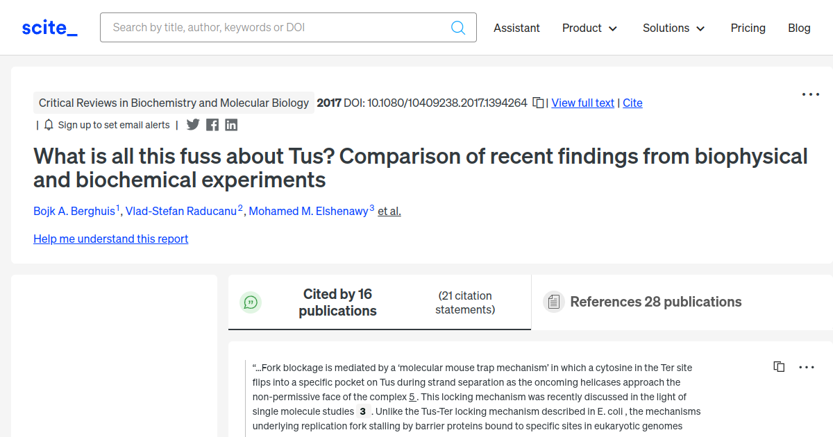 What is all this fuss about Tus? Comparison of recent findings from