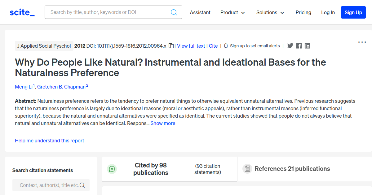 Why Do People Like Natural? Instrumental and Ideational Bases for the