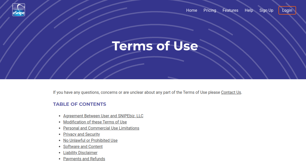 Terms Of Use ESnipe