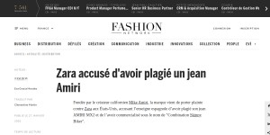 Zara accusé d'avoir plagié un jean Amiri