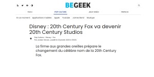 Disney : 20th Century Fox va devenir 20th Century Studios
