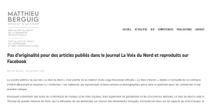 Pas d’originalité pour des articles publiés dans le journal La Voix du Nord et reproduits sur Facebook