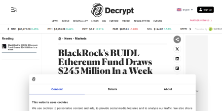 Read the full Article:  ⭲ BlackRock's BUIDL Ethereum Fund Draws $245 Million In a Week