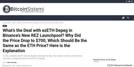 Read the full Article:  ⭲ What’s the Deal with ezETH Depeg in Binance’s New REZ Launchpool? Why Did the Price Drop to $700, Which Should Be the Same as the ETH Price? Here is the Explanation