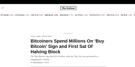 Read the full Article:  ⭲ Bitcoiners Spend Millions On ‘Buy Bitcoin’ Sign and First Sat Of Halving Block