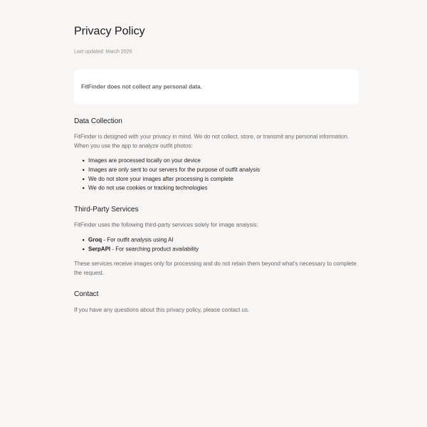 Screenshot of fit-finder-privacy.thomasbale.com