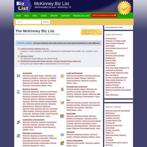bizlistusa.com homepage screenshot