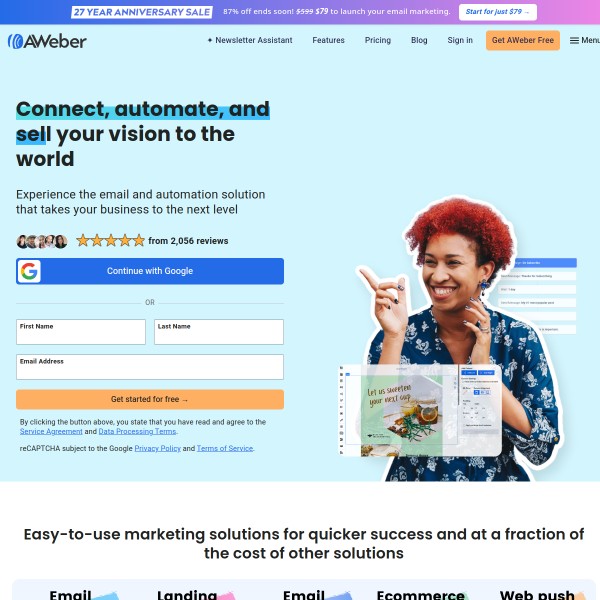 Aweber homepage screenshot