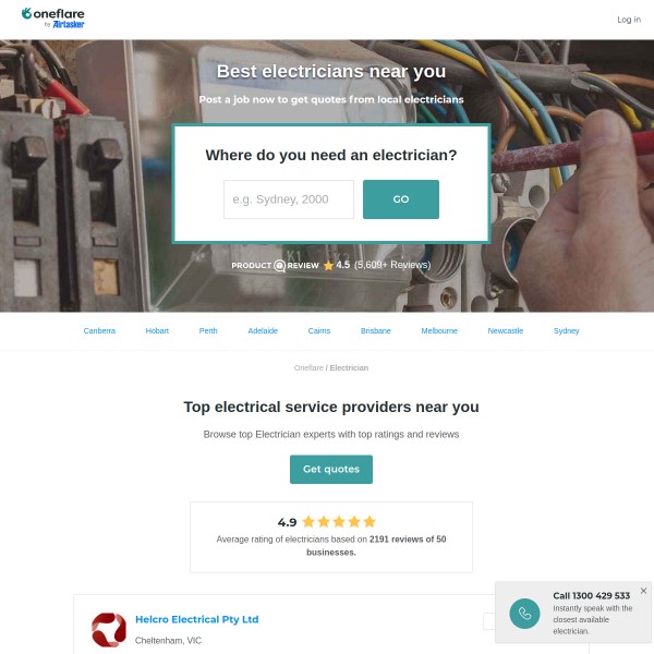 Electrician.com.au homepage screenshot