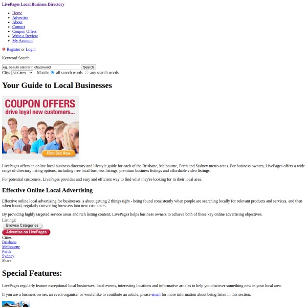 Livepages Australia homepage screenshot
