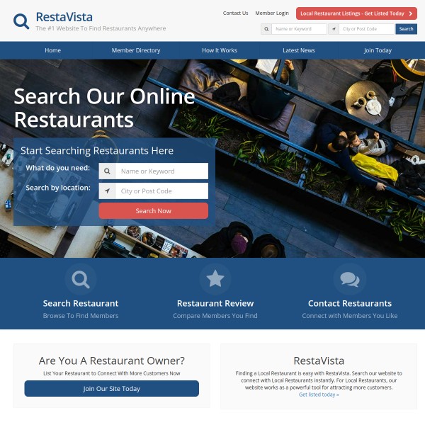 RestaVista homepage screenshot