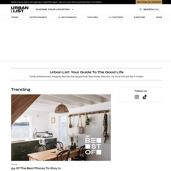 The Urban List homepage screenshot