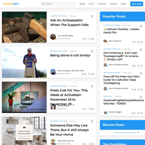 ActiveRain homepage screenshot
