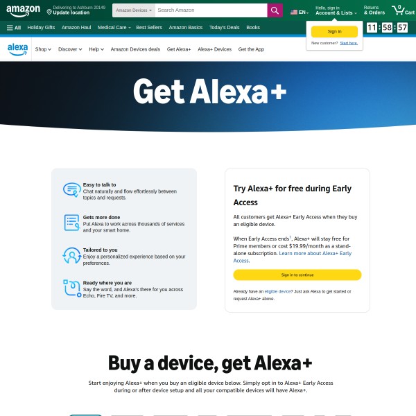 Amazon Alexa homepage screenshot