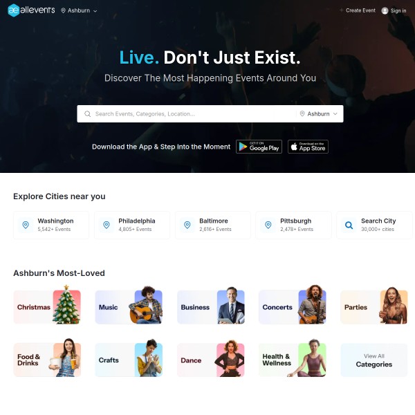 All Events homepage screenshot