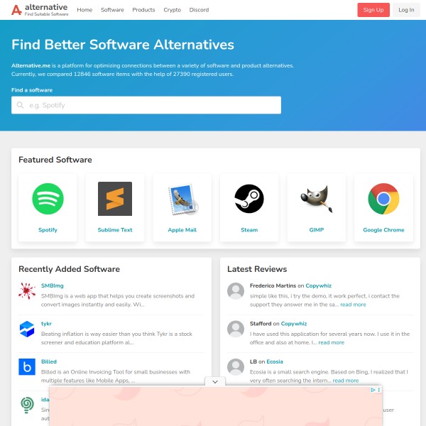 Alternative.me homepage screenshot