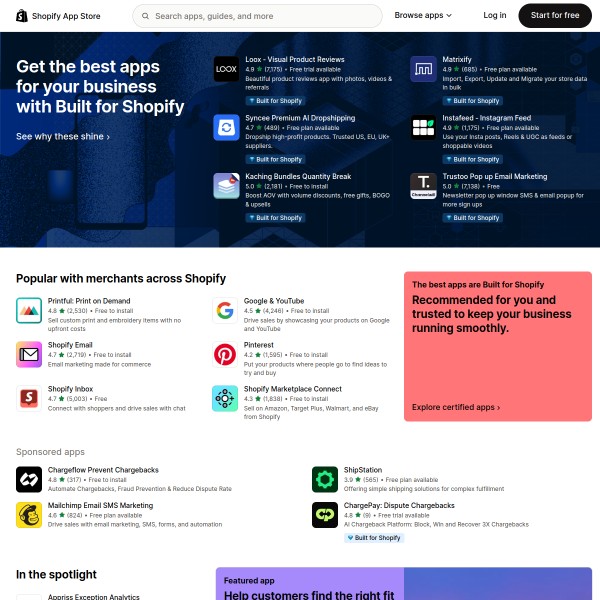 Shopify App Store homepage screenshot