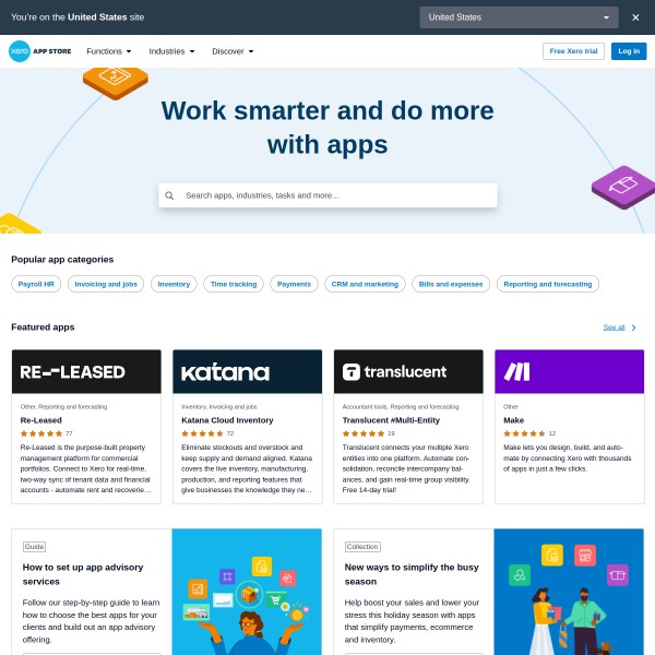 Xero App Store homepage screenshot