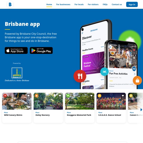 Brisbane App homepage screenshot