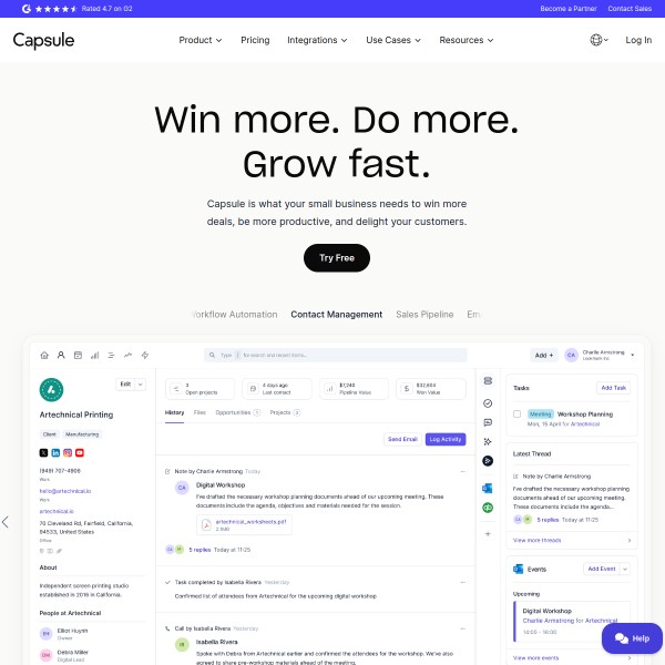 Capsule homepage screenshot