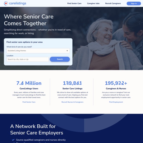 CareListings homepage screenshot