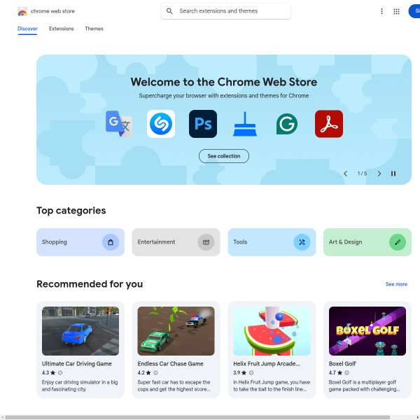 Chrome Web Store homepage screenshot
