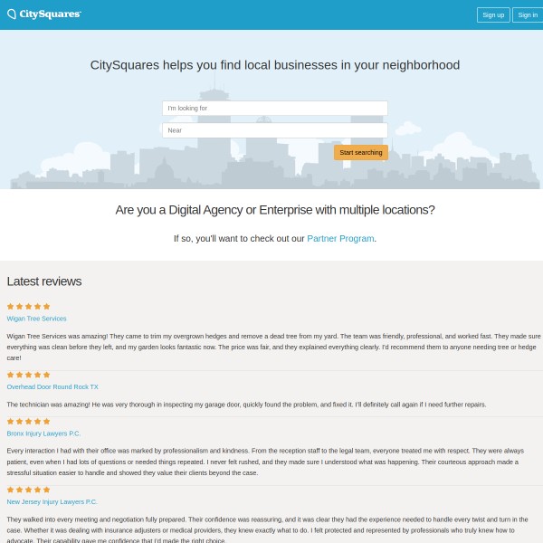 Citysquares homepage screenshot