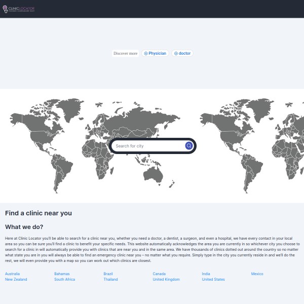 ClinicLocator homepage screenshot