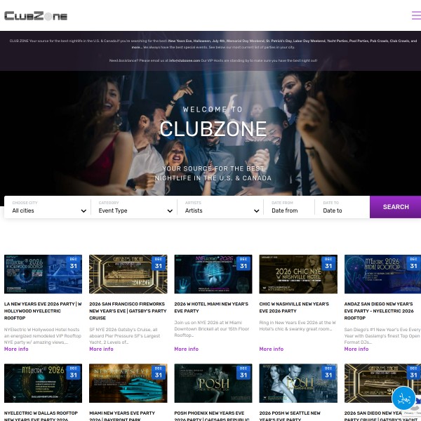 ClubZone homepage screenshot