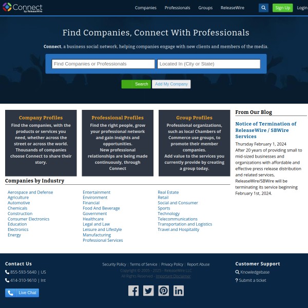 Releasewire Connect homepage screenshot