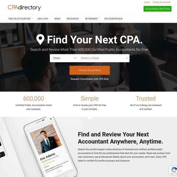 CPA Directory homepage screenshot