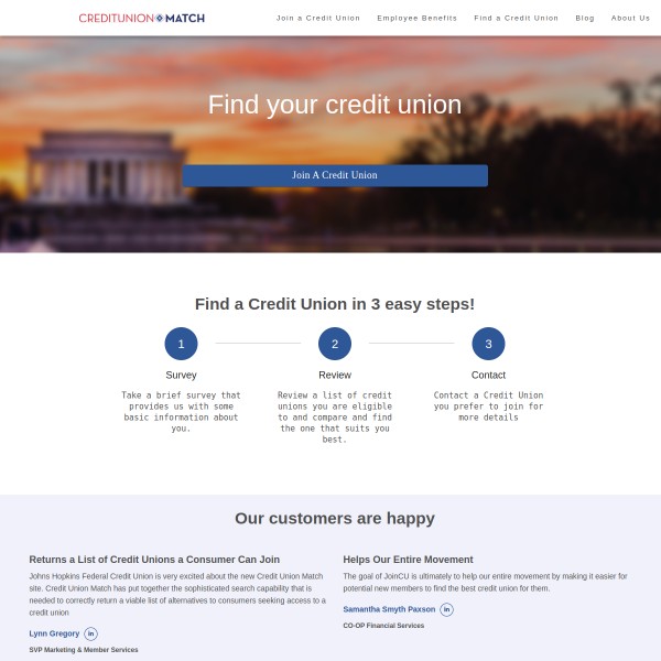 Credit Union Match homepage screenshot