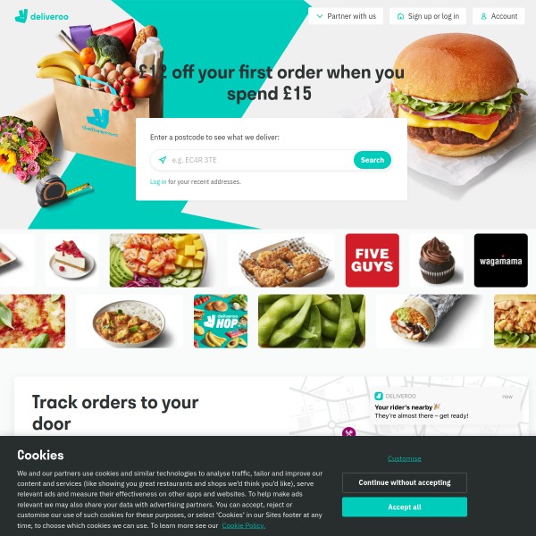 Deliveroo homepage screenshot