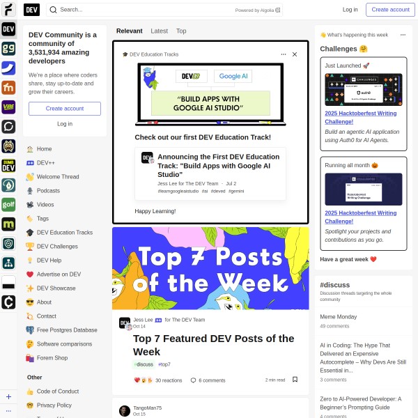 dev.to homepage screenshot