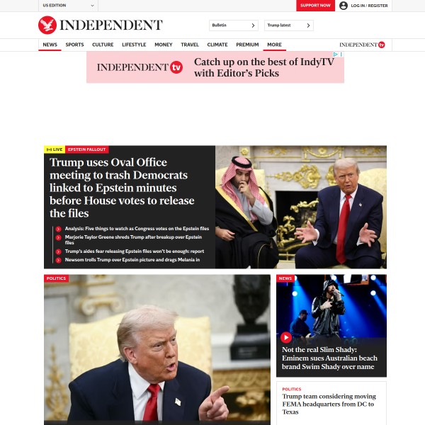 The Independent homepage screenshot