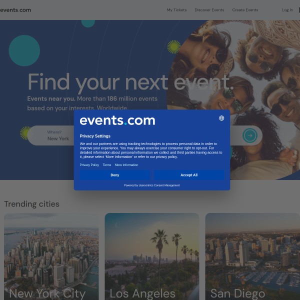 Events.com homepage screenshot