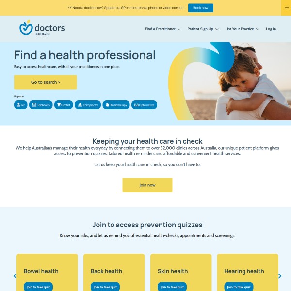 doctors.com.au homepage screenshot