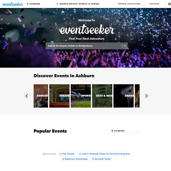 eventseeker homepage screenshot