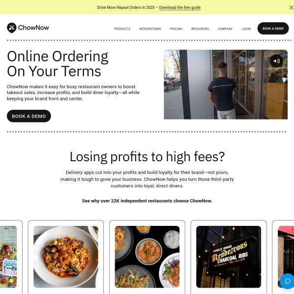 ChowNow homepage screenshot