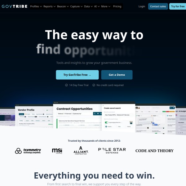 GovTribe homepage screenshot