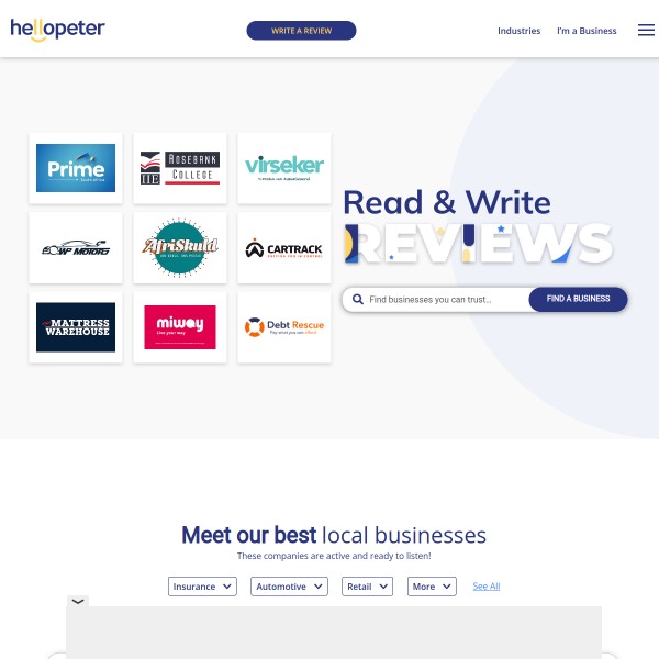 Hellopeter.com homepage screenshot