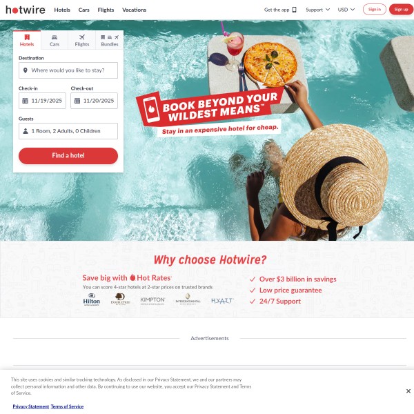 Hotwire homepage screenshot