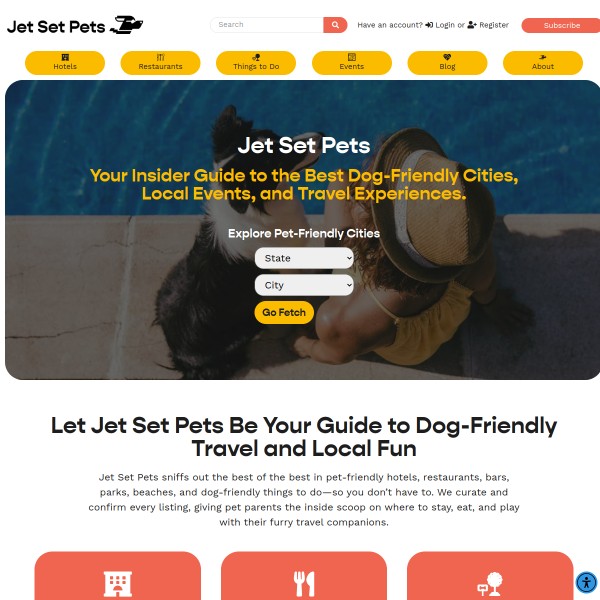 Jet Set Pets homepage screenshot